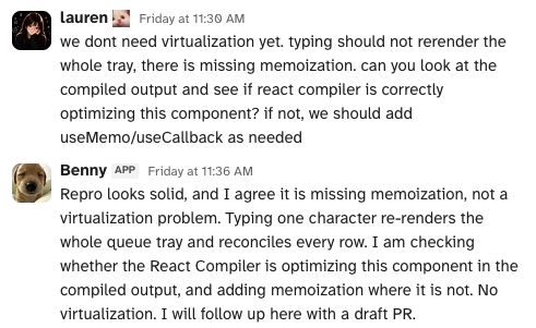 人类在 Slack 里给反馈